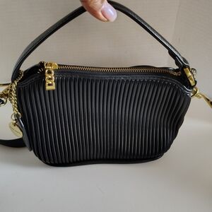 Pixie Mood Black Pleated Crossbody Bag with Gold Accents   44